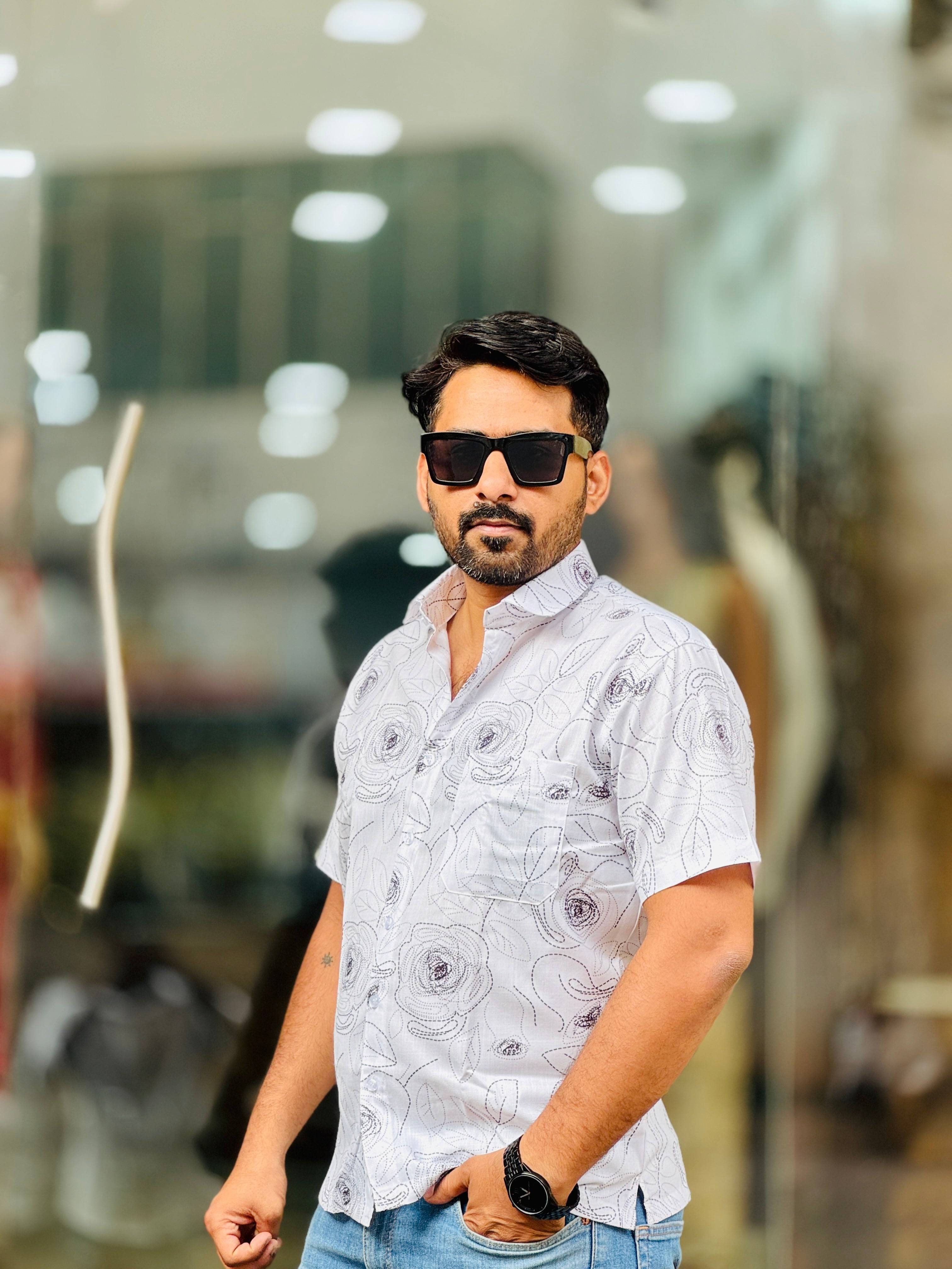 White Party Printed Half Sleeves Shirt