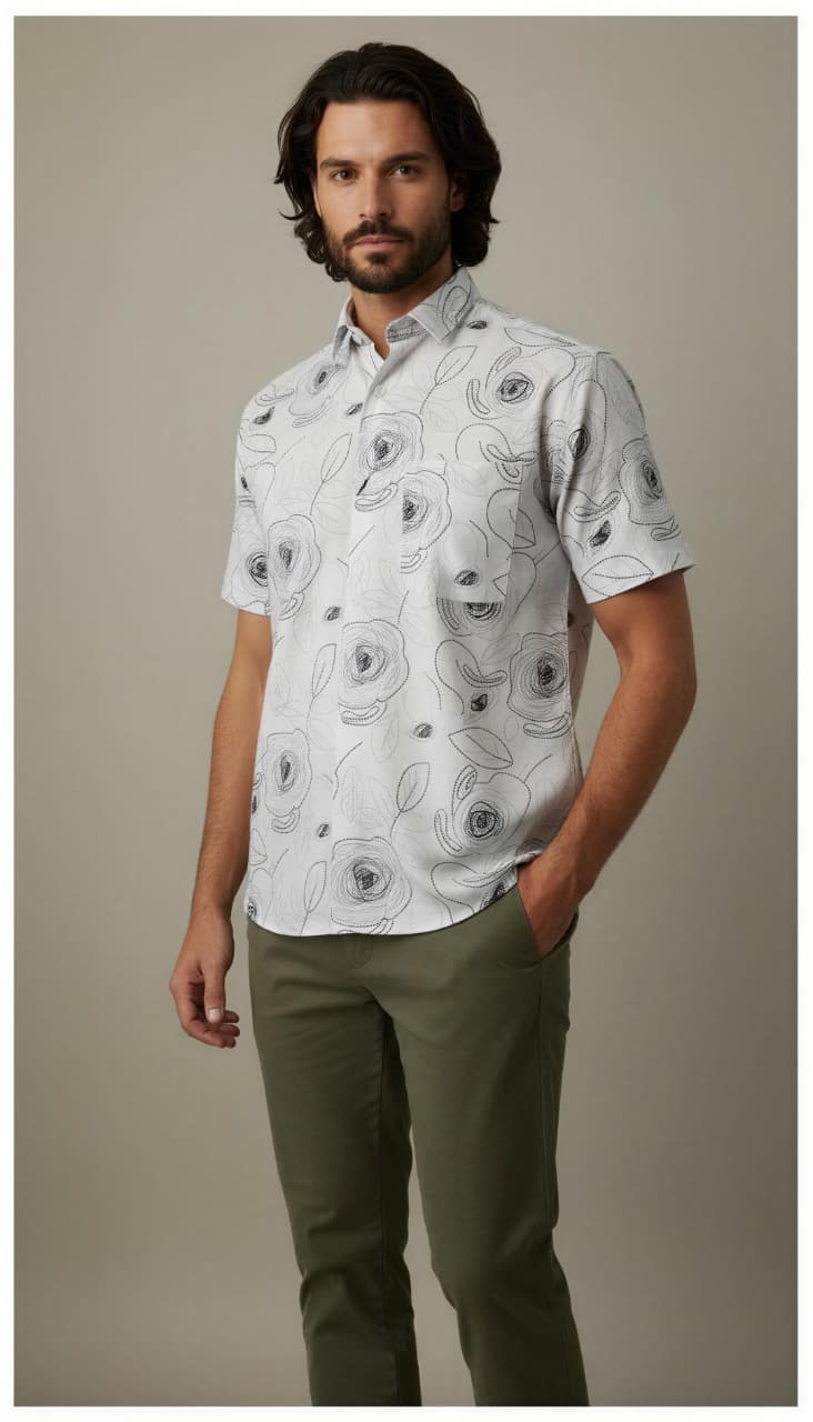 White Party Printed Half Sleeves Shirt