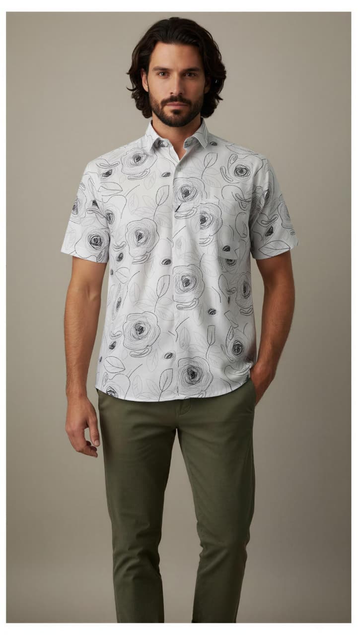 White Party Printed Half Sleeves Shirt